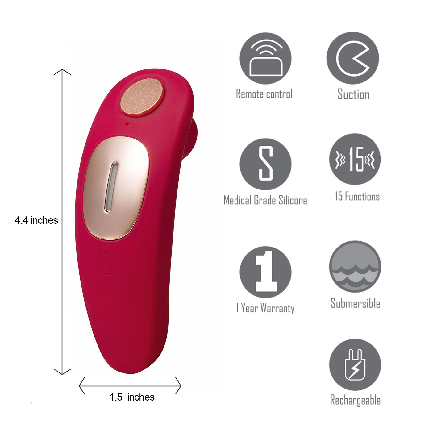 Remi 15-Function Rechargeable Remote Control Suction Panty Vibe - Red by Maia