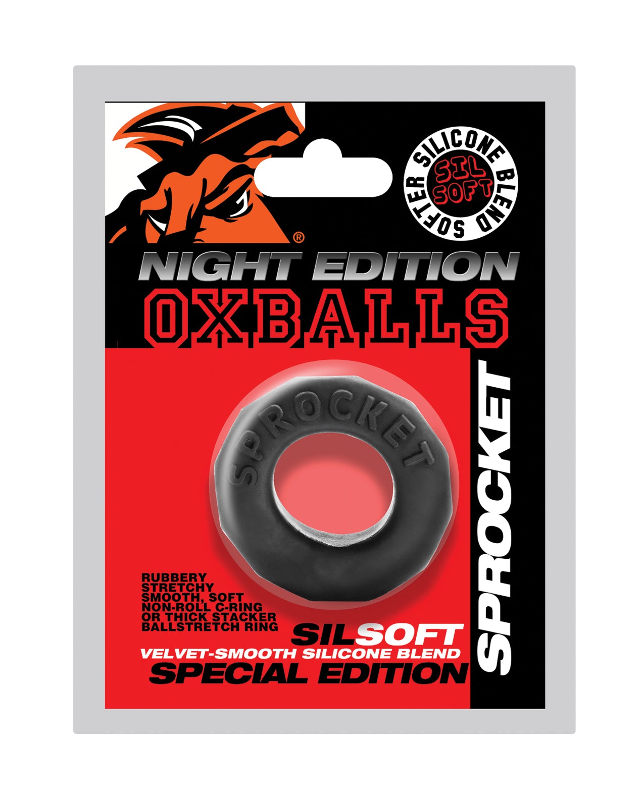 Oxballs Sprocket Comfort No-Roll Cock Ring - Special Edition Night by Blue ox designs llc dba oxballs
