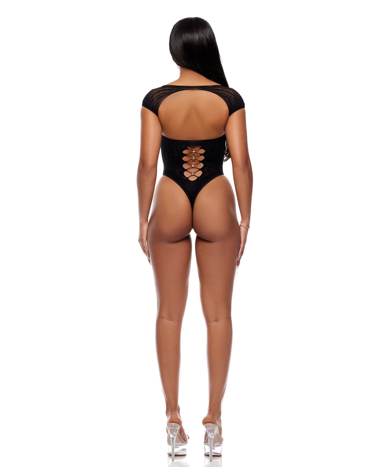 Cross Your Mind Seamless Teddy w/Rhinestone Accents - Black O/S by Forplay inc.