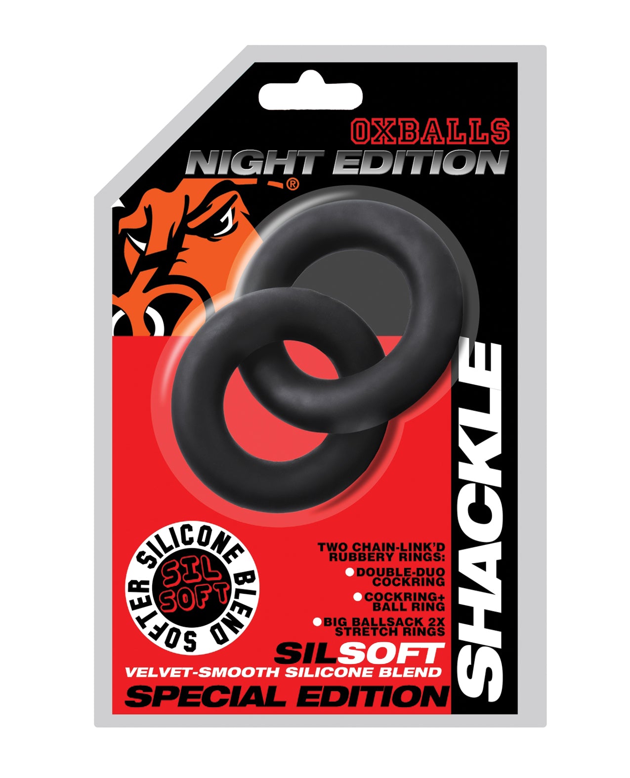 Oxballs Shackle Double Link'd Cock & Ball Rings - Special Edition Night by Blue ox designs llc dba oxballs