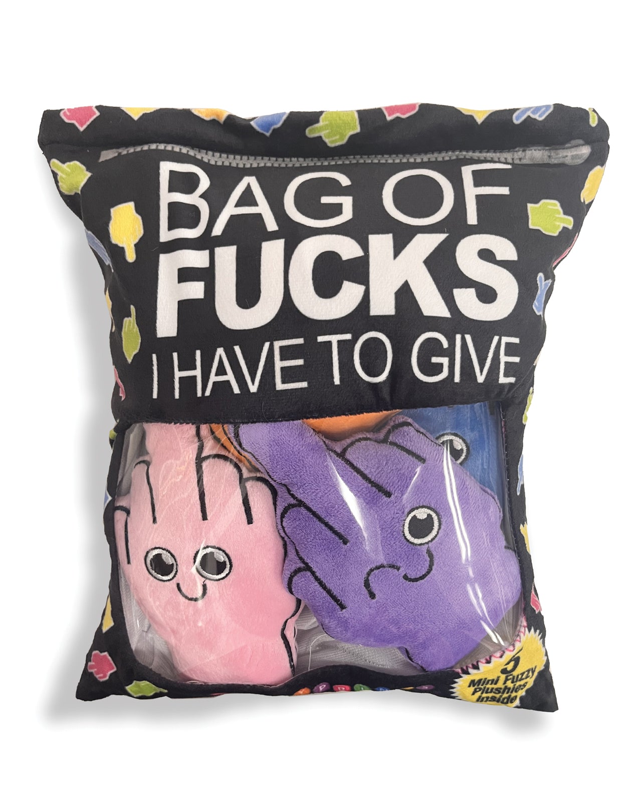 Bag of Fucks I Have To Give Plushy Pillow - Plush Bag of 5 Middle Fingers by Little genie productions llc