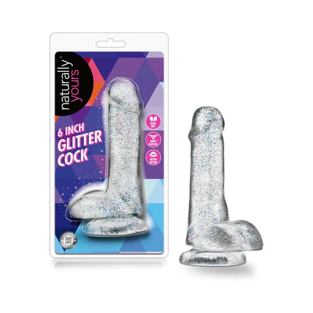Naturally Yours 6 in. Glitter Cock Realistic Dildo with Balls Sparkling Clear by Blush