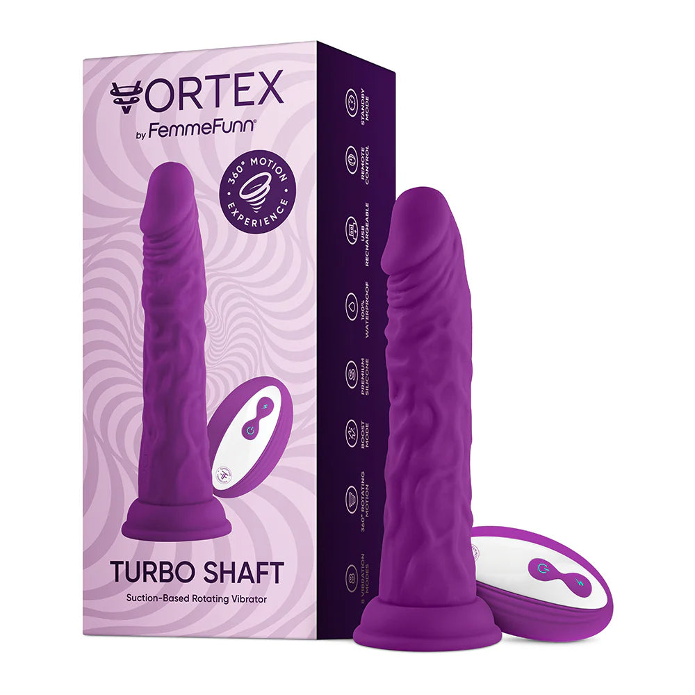 FemmeFunn Vortex Turbo Shaft 2.0 8 in. Vibrating Rotating Dildo Purple by Vvole