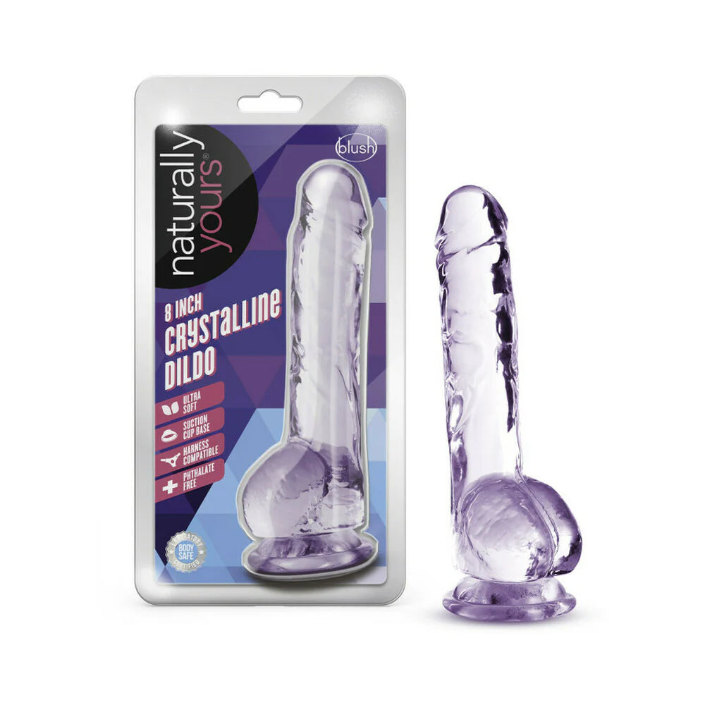 Naturally Yours Crystalline 8 in. Dildo with Balls Amethyst by Blush