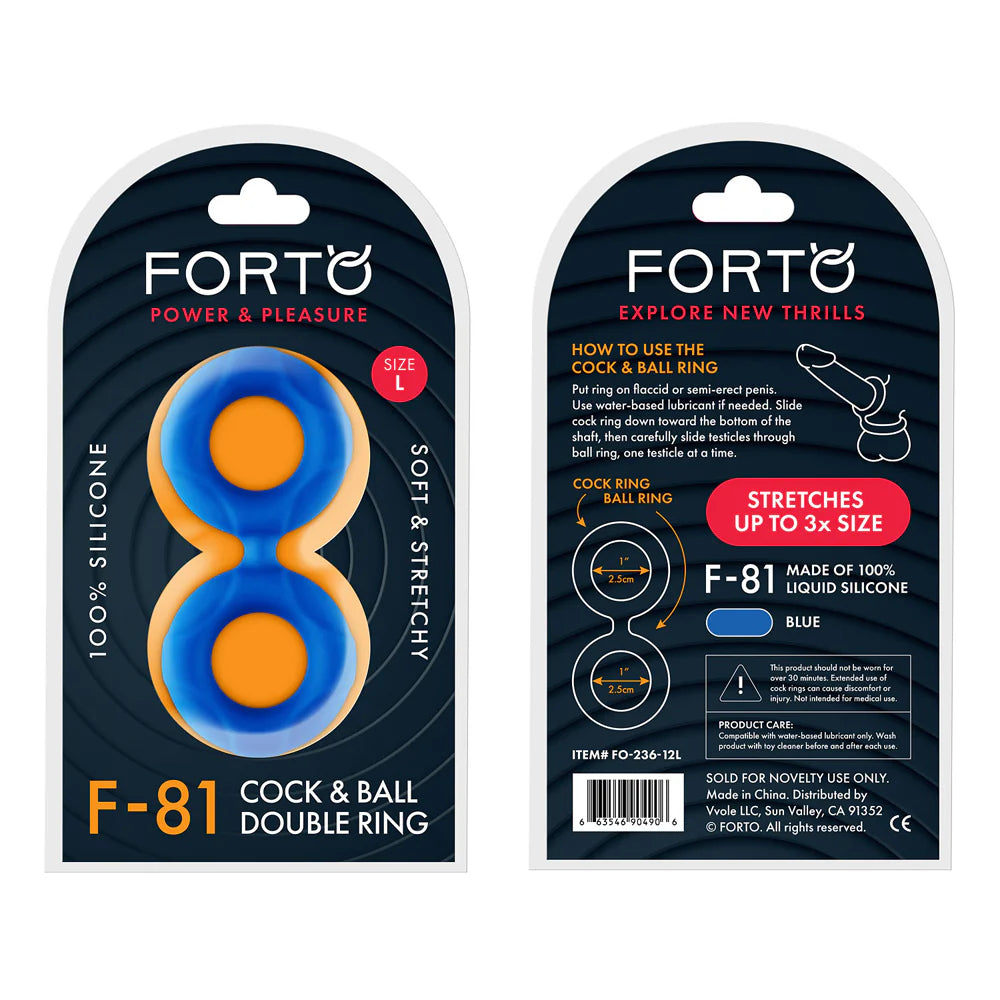 Forto F-81 Liquid Silicone Cock & Ball Double Ring Small Blue by Vvole