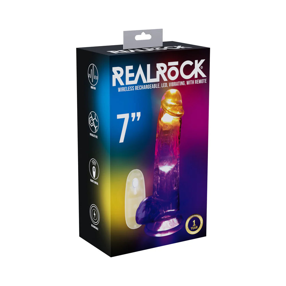 RealRock Wireless Rechargeable Remote Control Vibrating 7 in. Dildo with Balls Clear by Shots America LLC