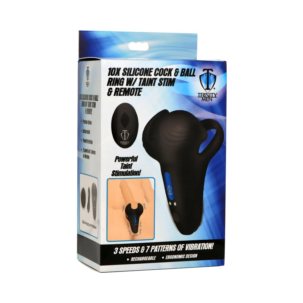 Trinity Men 10X Silicone Cock & Ball Ring with Taint Stim and Remote Control by XR LLC