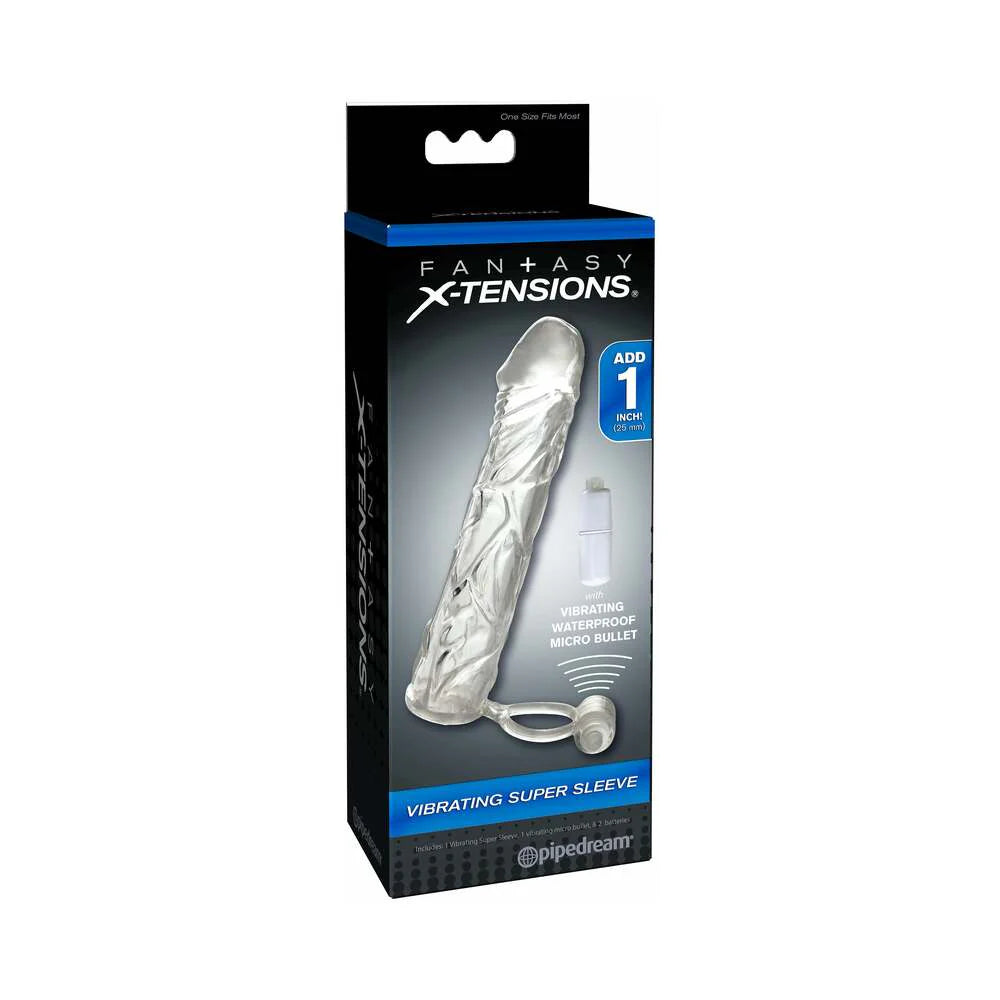 Fantasy X-tensions Vibrating Super Sleeve 1 in. Extension With Ball Strap Clear by Pipedream