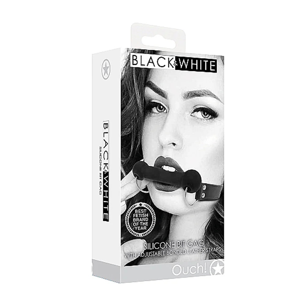 Ouch! Black & White Silicone Bit Gag With Adjustable Bonded Leather Straps Black by Shots America LLC