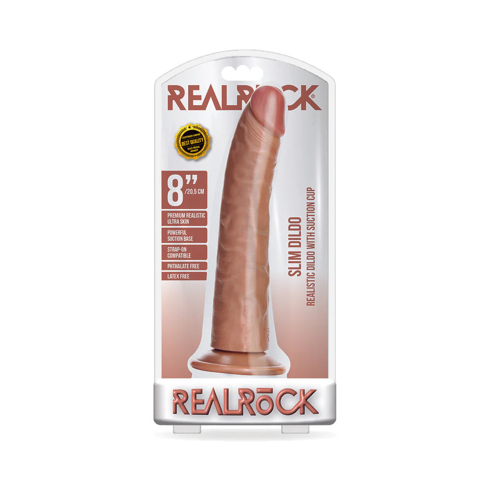 RealRock Realistic 8 in. Slim Dildo With Suction Cup Tan by Shots America LLC