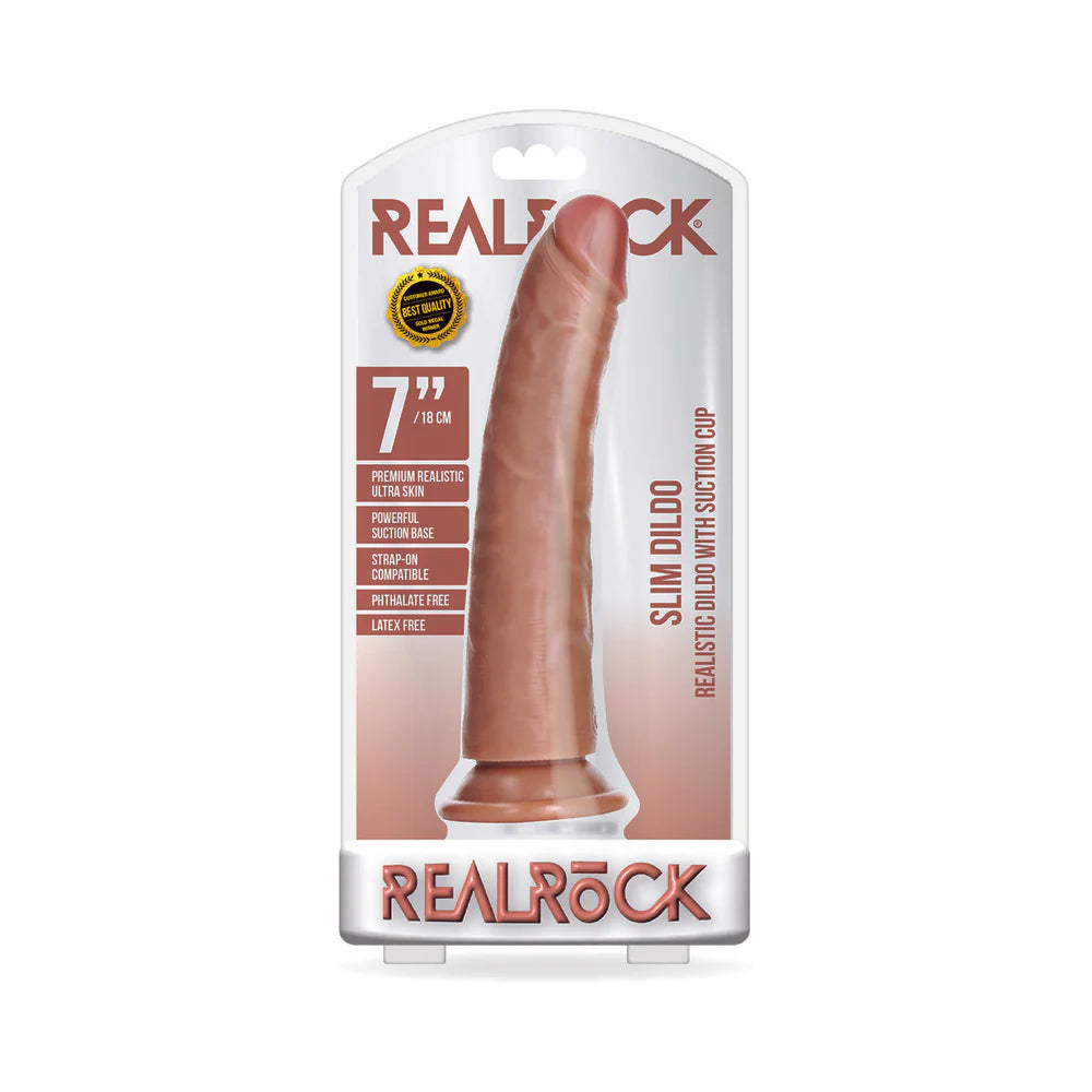 RealRock Realistic 7 in. Slim Dildo With Suction Cup Tan by Shots America LLC
