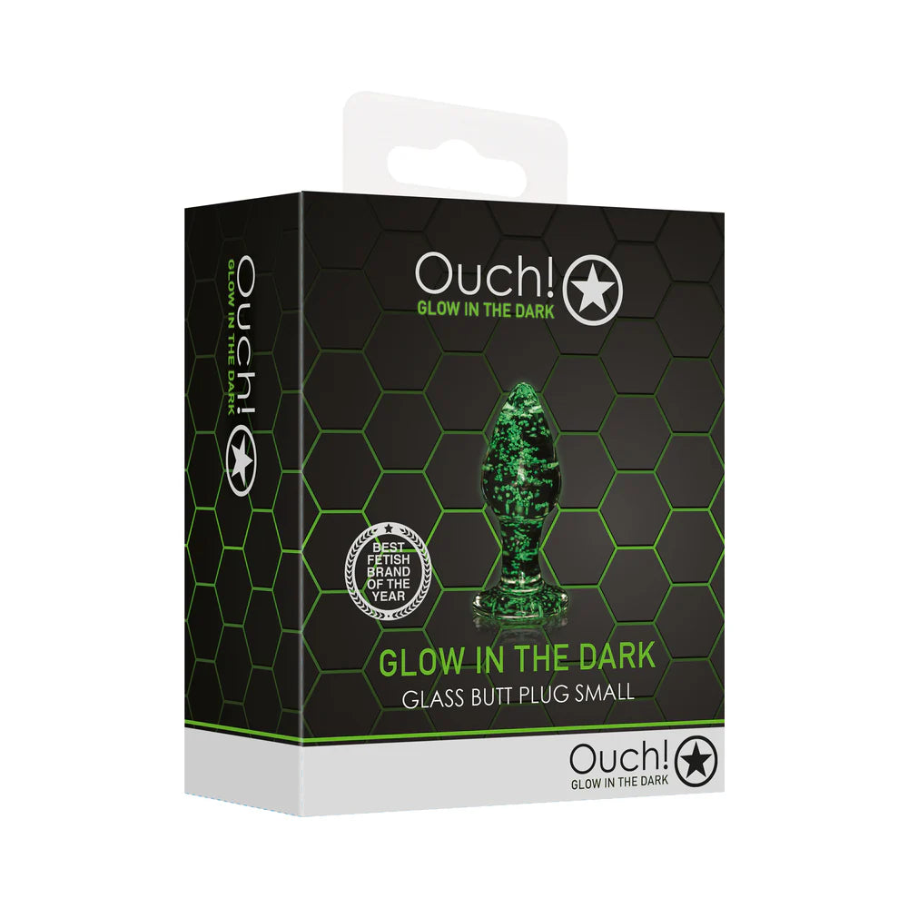 Ouch! Glow in the Dark Glass Anal Plug Clear/Green Small by Shots America LLC