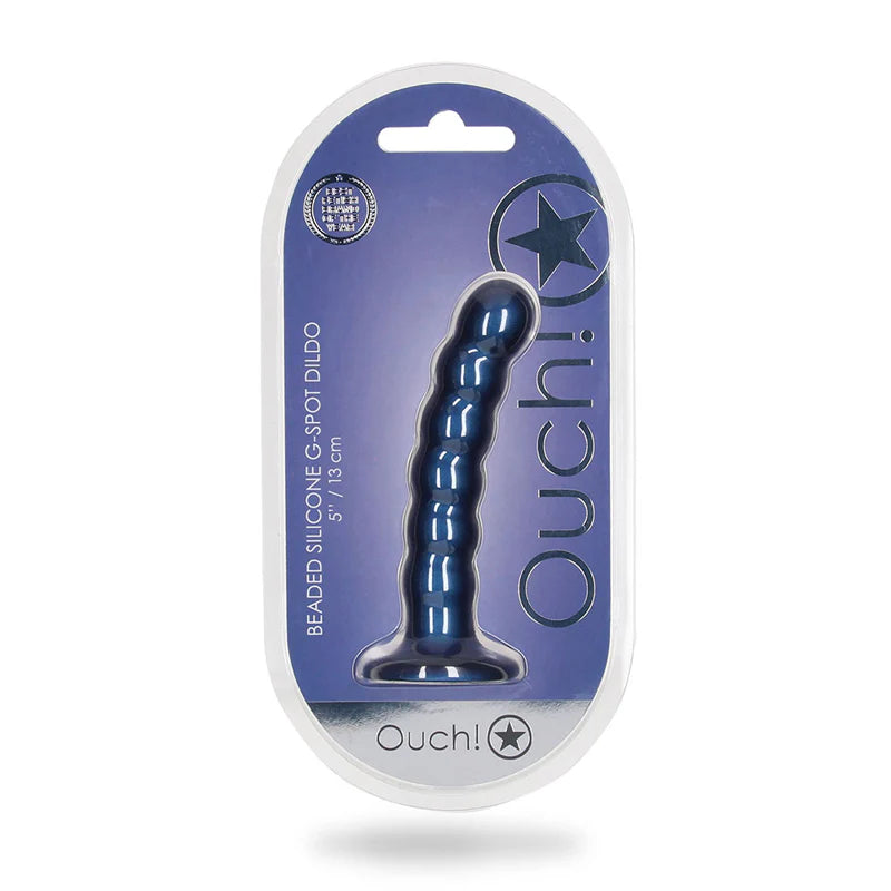 Ouch! Beaded Silicone 5 in. G-Spot Dildo Metallic Blue by Shots America LLC