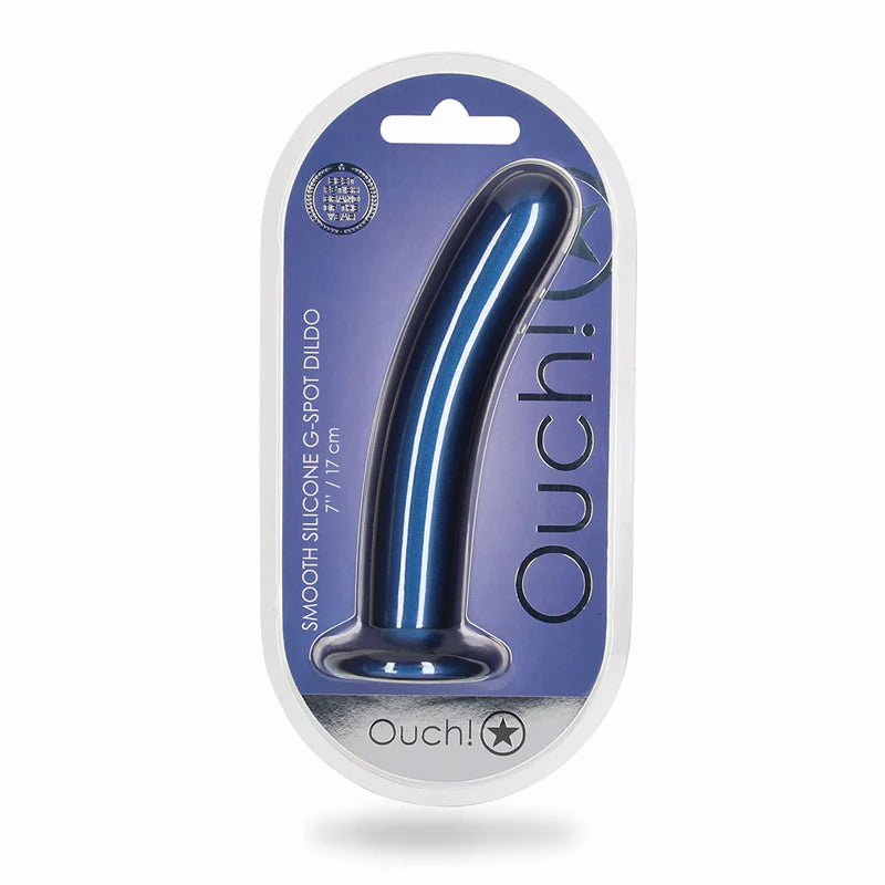 Ouch! Smooth Silicone 7 in. G-Spot Dildo Metallic Blue by Shots America LLC