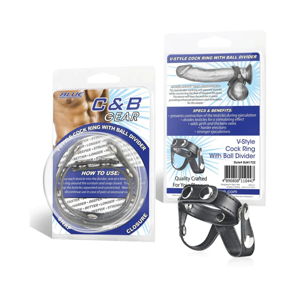 Blue Line C&B Gear V-style Cock Ring with Ball Divider by Electric EEL Inc.