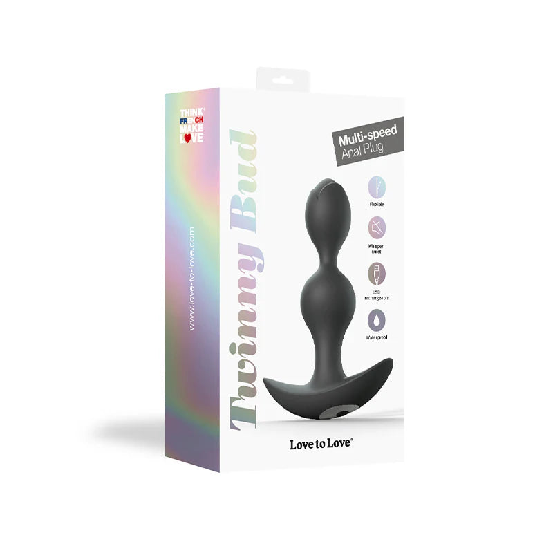 Love to Love Twinny Bud Rechargeable Silicone Multi-Speed Vibrating Anal Plug Black by Lovely Planet USA