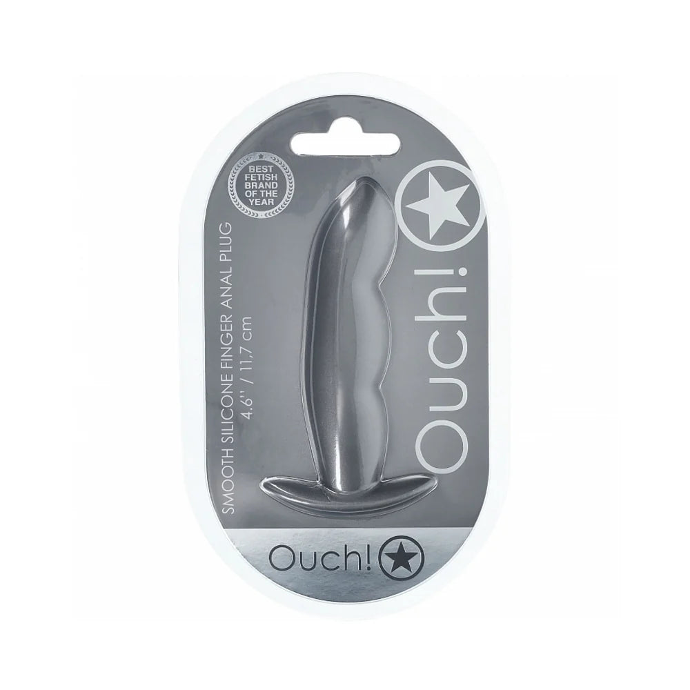 Ouch! Smooth Silicone Finger Anal Plug 4.6 in. Gun Metal by Shots America LLC