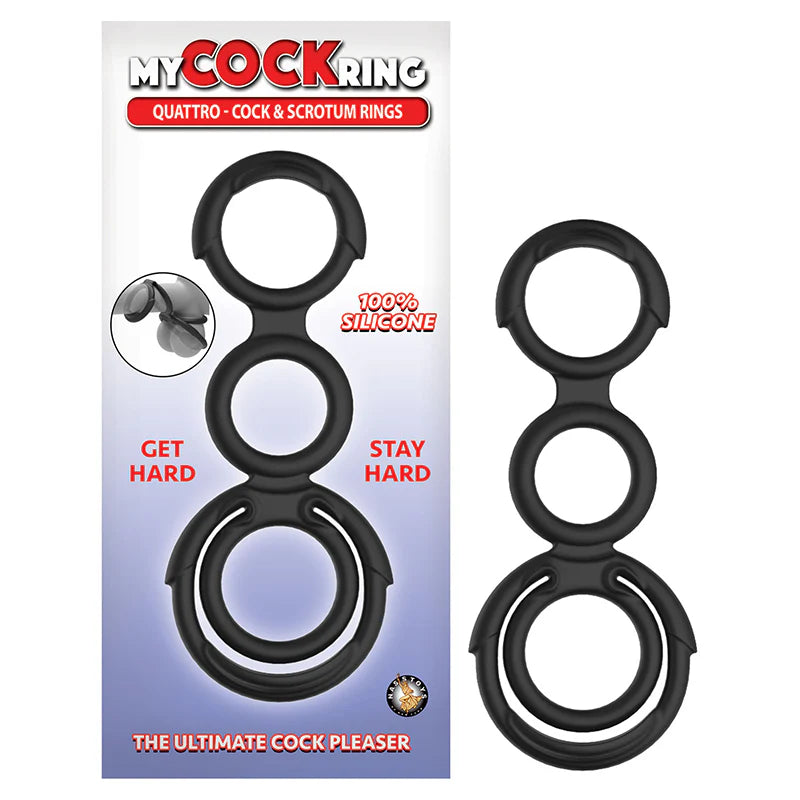 My Cockring Quattro Cock & Scrotum Rings Black by Nasstoys