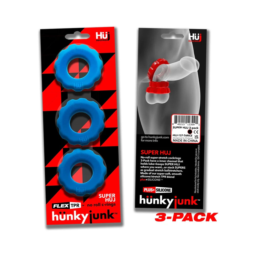 Hunkyjunk SuperHuj 3-Pack Cockrings Teal Ice by Blue Ox Designs, Oxballs