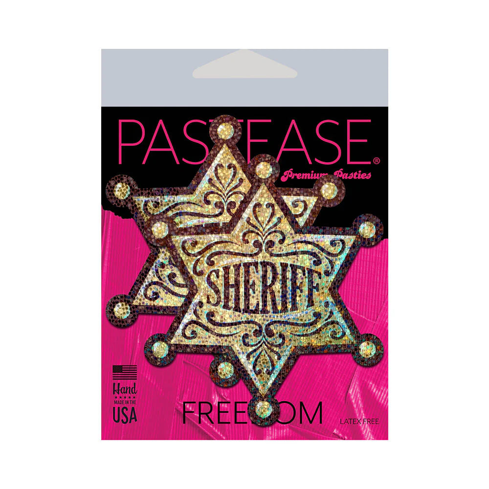 Pastease Sheriff Star: Glittering Golden Sheriff's Badge Nipple Pasties by Pastease