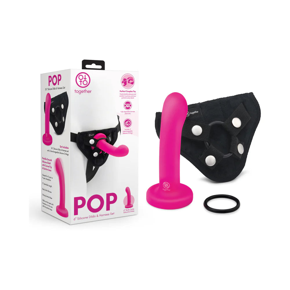Together Pop 5 in. Silicone Dildo and Harness Set Pink by Electric EEL Inc.