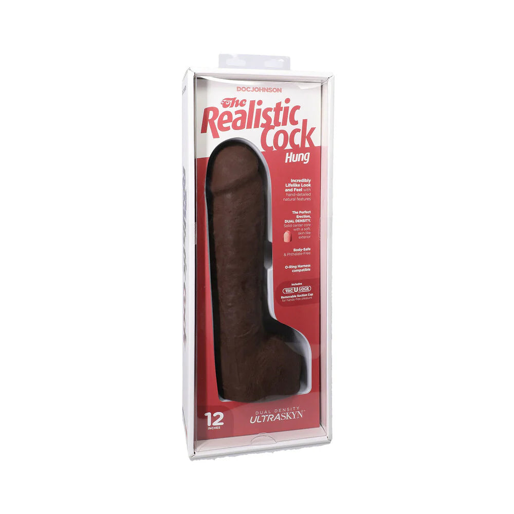 The Realistic Cock Hung 12 in. ULTRASKYN Vac-U-Lock Dildo Chocolate by Doc Johnson