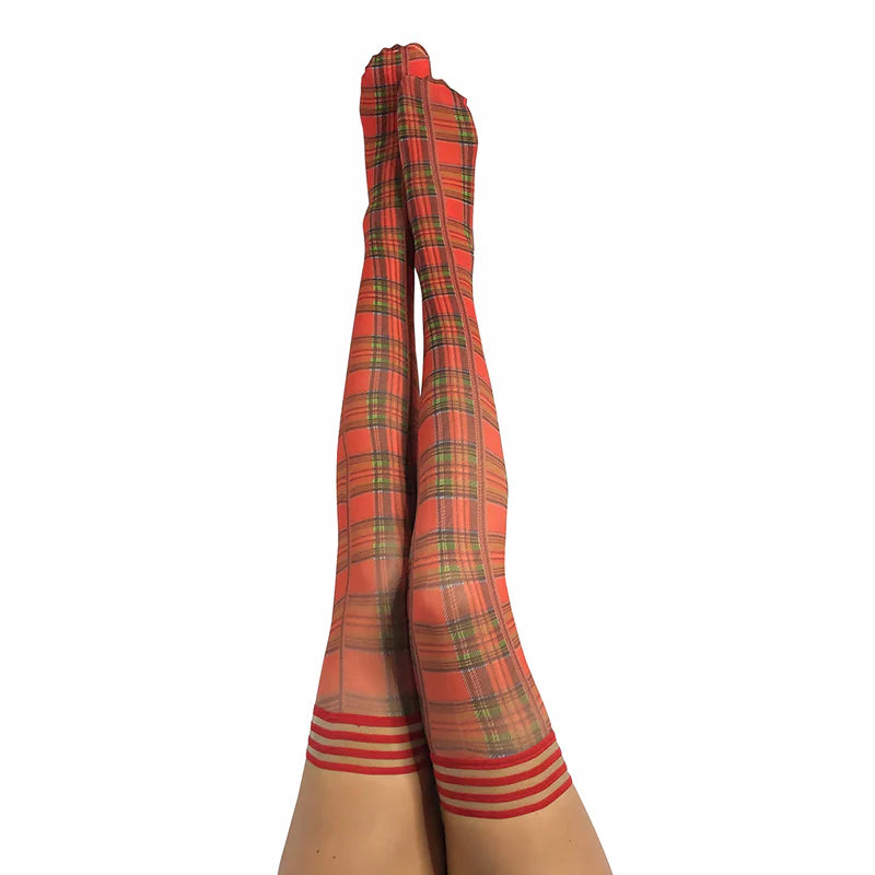 Kixies Grace Plaid Thigh-High Red Size A by Kixies Inc