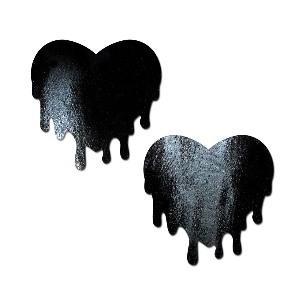 Pastease Faux Latex Pleather Vinyl Black Melty Heart Nipple Pasties by Pastease