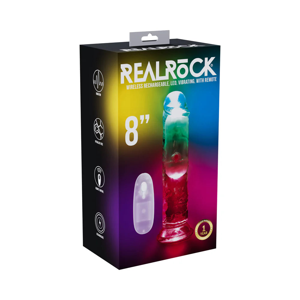 RealRock Wireless Rechargeable Remote Control Vibrating 8 in. Dildo Clear by Shots America LLC