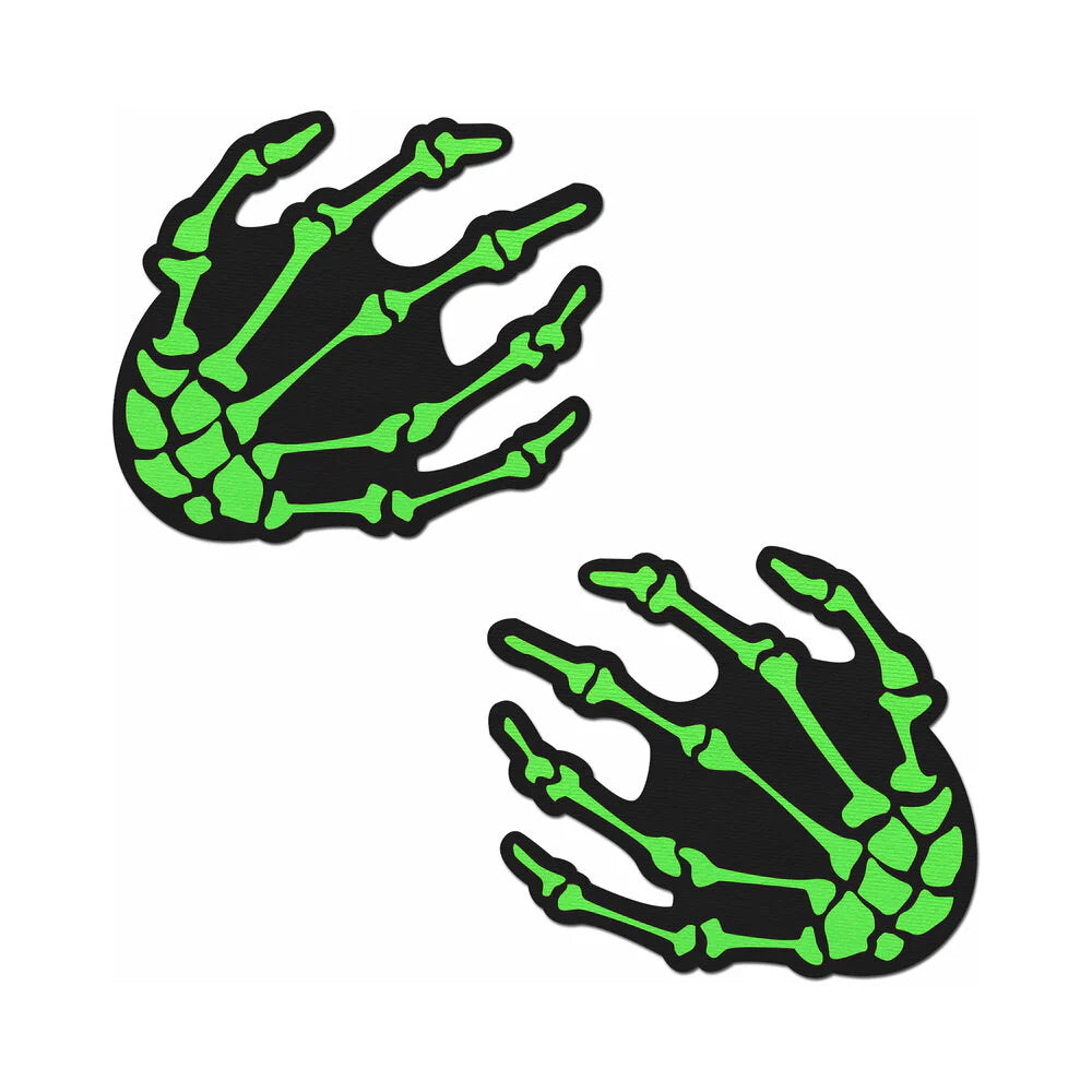 Pastease Zombie Neon Green/UV Reactive Boney Hands Nipple Pasties by Pastease