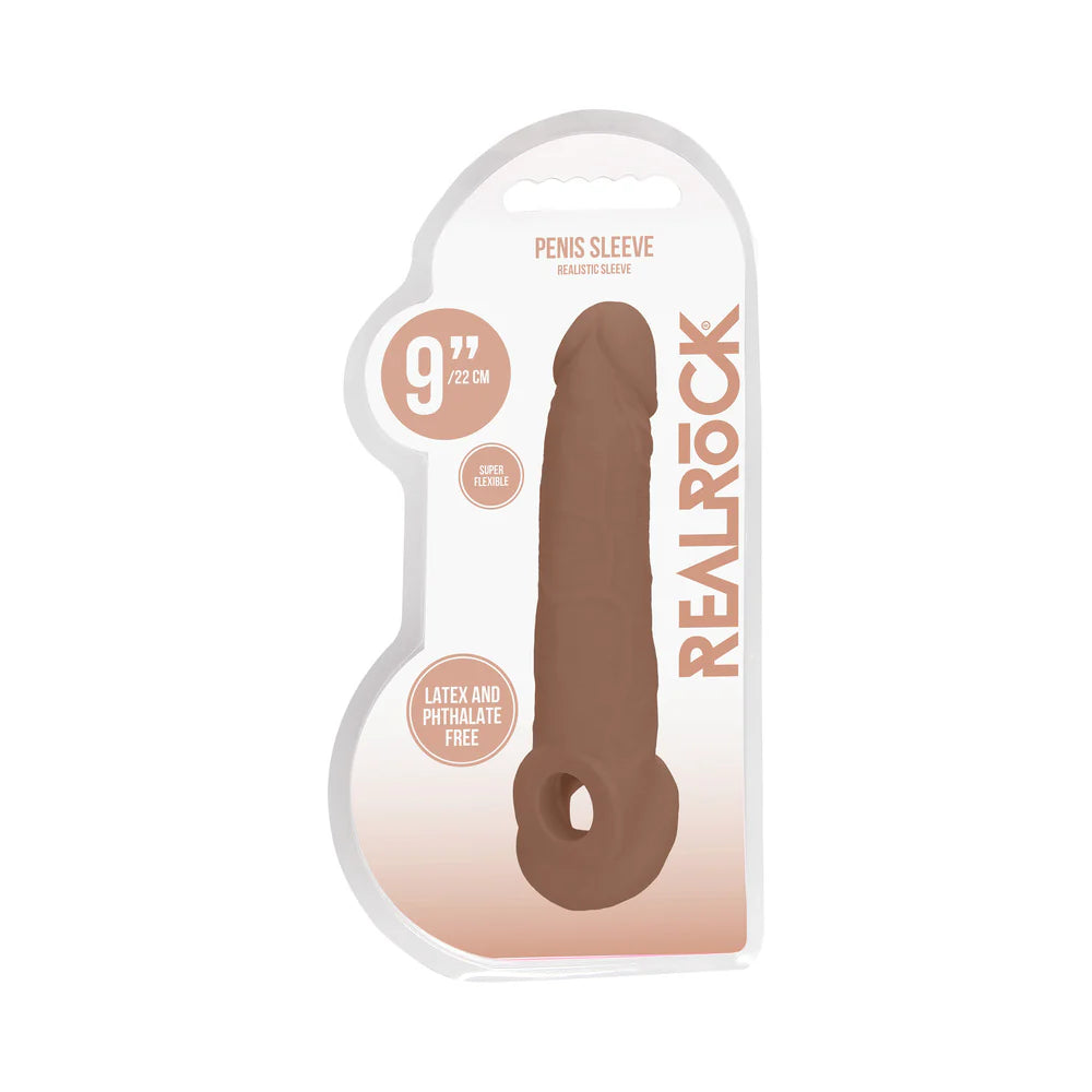 RealRock Realistic 9 in. Penis Sleeve Extender Sling Tan by Shots America LLC