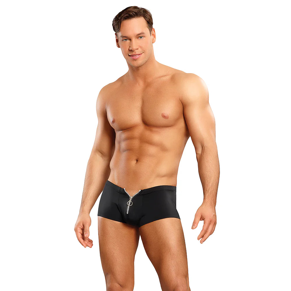 Male Power The Ultimate Duo CRR Zipper Short & Red Cock Ring Black S/M by Male Power