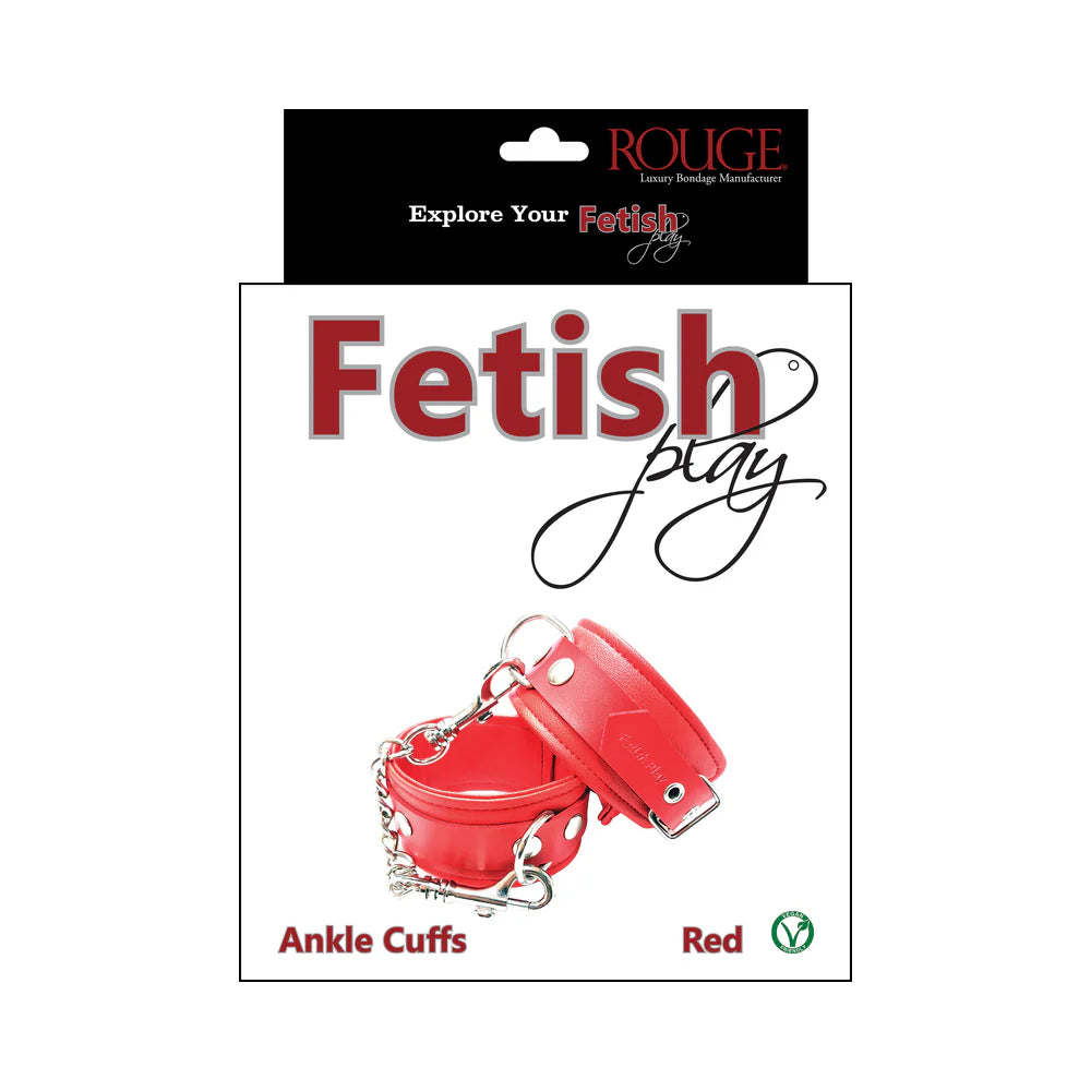 Rouge Fetish Play Vegan Ankle Cuffs Red by Rouge Group LTD.