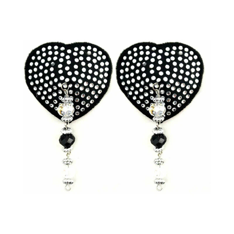 Bijoux de Nip Black Crystal Heart Pasties with Faceted Beads by PHS International