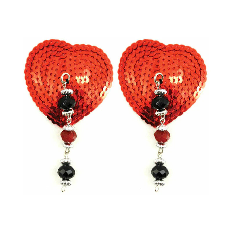 Bijoux de Nip Red Sequin Heart Pasties with Faceted Beads by PHS International