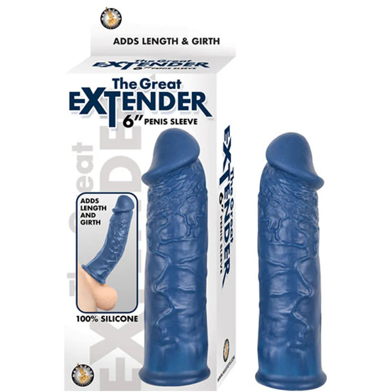 The Great Extender 6in Penis Sleeve Silicone Blue by Nasstoys