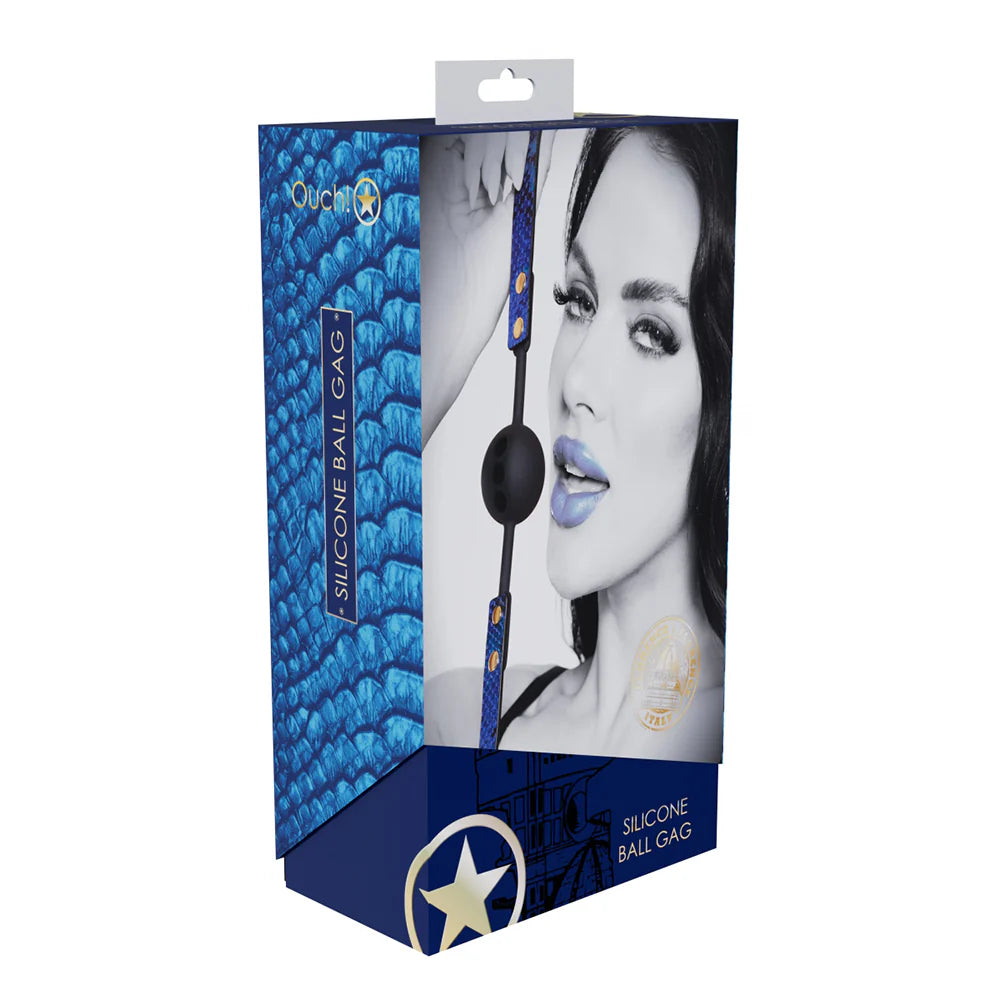 Ouch! International Florence Collection Silicone Ball Gag Blue by Shots America LLC