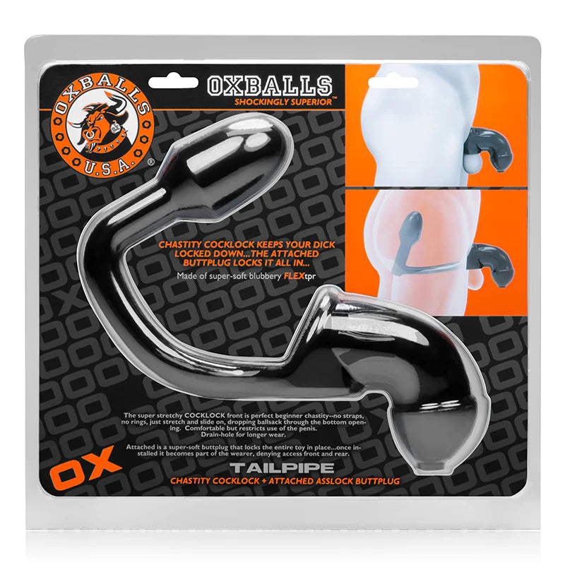 OxBalls Tailpipe, Chastity Cock-Lock And Attacehd Buttplug, Black by Blue Ox Designs, Oxballs