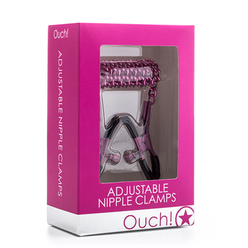 Ouch! Adjustable Metal Nipple Clamps With Chain Pink by Shots America LLC