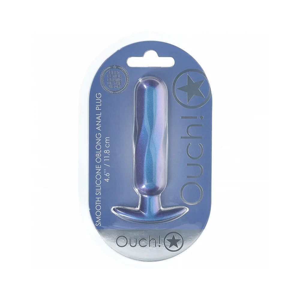 Ouch! Smooth Silicone Oblong Anal Plug 4.6 in. Metallic Blue by Shots America LLC