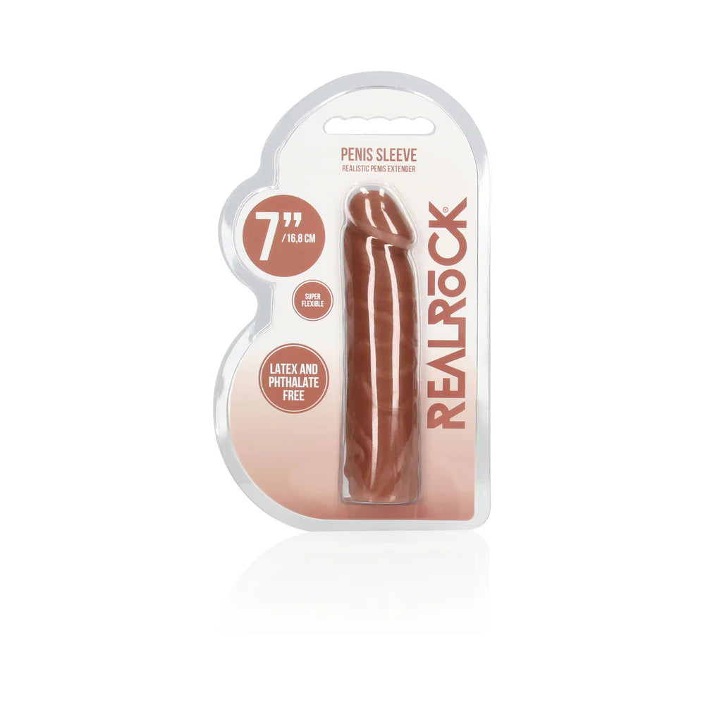 RealRock Realistic Veiny 7 in. Penis Sleeve Extender Tan by Shots America LLC