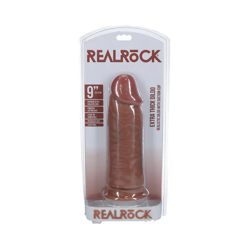 RealRock Extra Thick 9 in. Dildo Tan by Shots America LLC