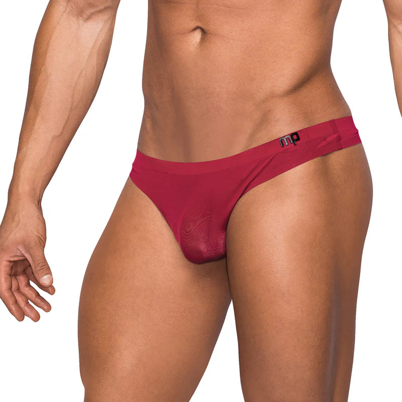 Male Power Seamless Sleek Thong W/Sheer Pouch Wine by Male Power