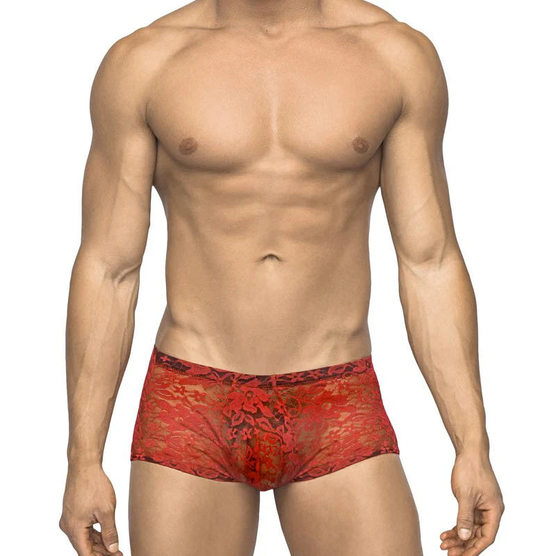Male Power Stretch Lace Mini Short Red Medium by Male Power