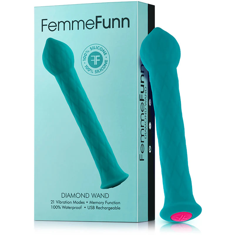 FemmeFunn Diamond Wand Rechargeable Flexible Textured Silicone Vibrator Turquoise by Vvole