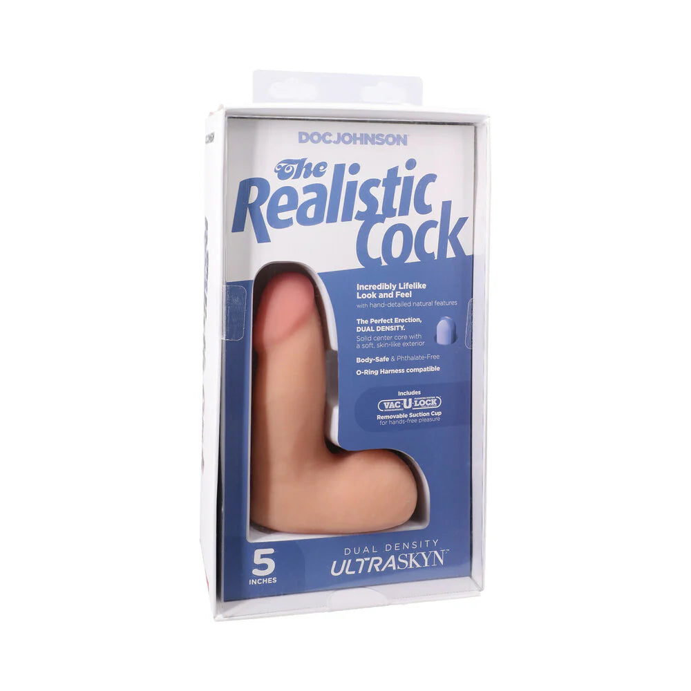The Realistic Cock 5 in. ULTRASKYN Vac-U-Lock Dildo with Balls Vanilla by Doc Johnson