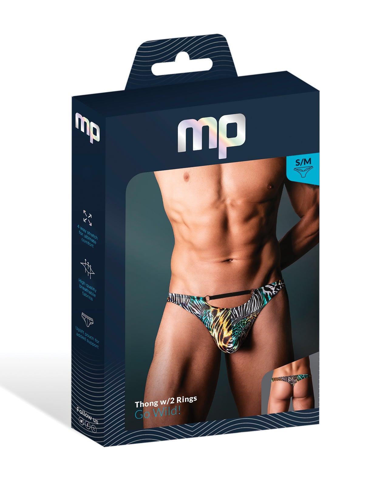 Go Wild Thong w/2 Rings - Animal Multi S/M by Comme ci comme ca