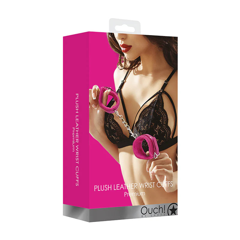 Ouch! Premium Plush Leather Adjustable Wrist Cuffs Pink by Shots America LLC
