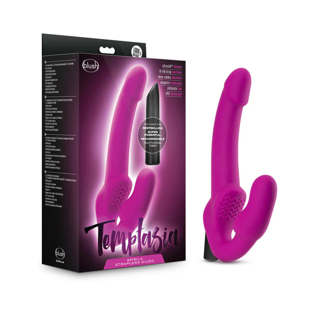 Temptasia Estella 9.5 in. Silicone Strapless Strap-On Dildo with Bullet Vibrator Pink by Blush