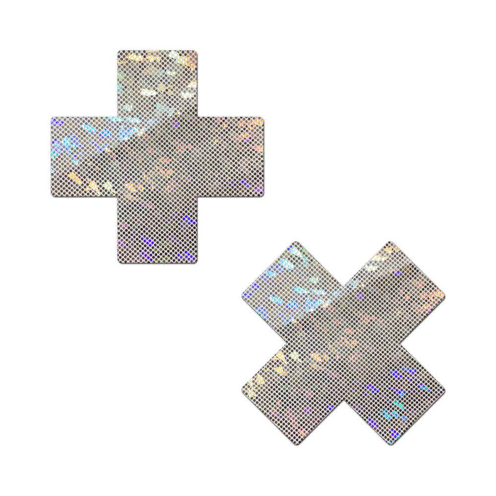 Pastease Plus X Shattered Glass Disco Ball Glitter White Cross Nipple Pasties by Pastease